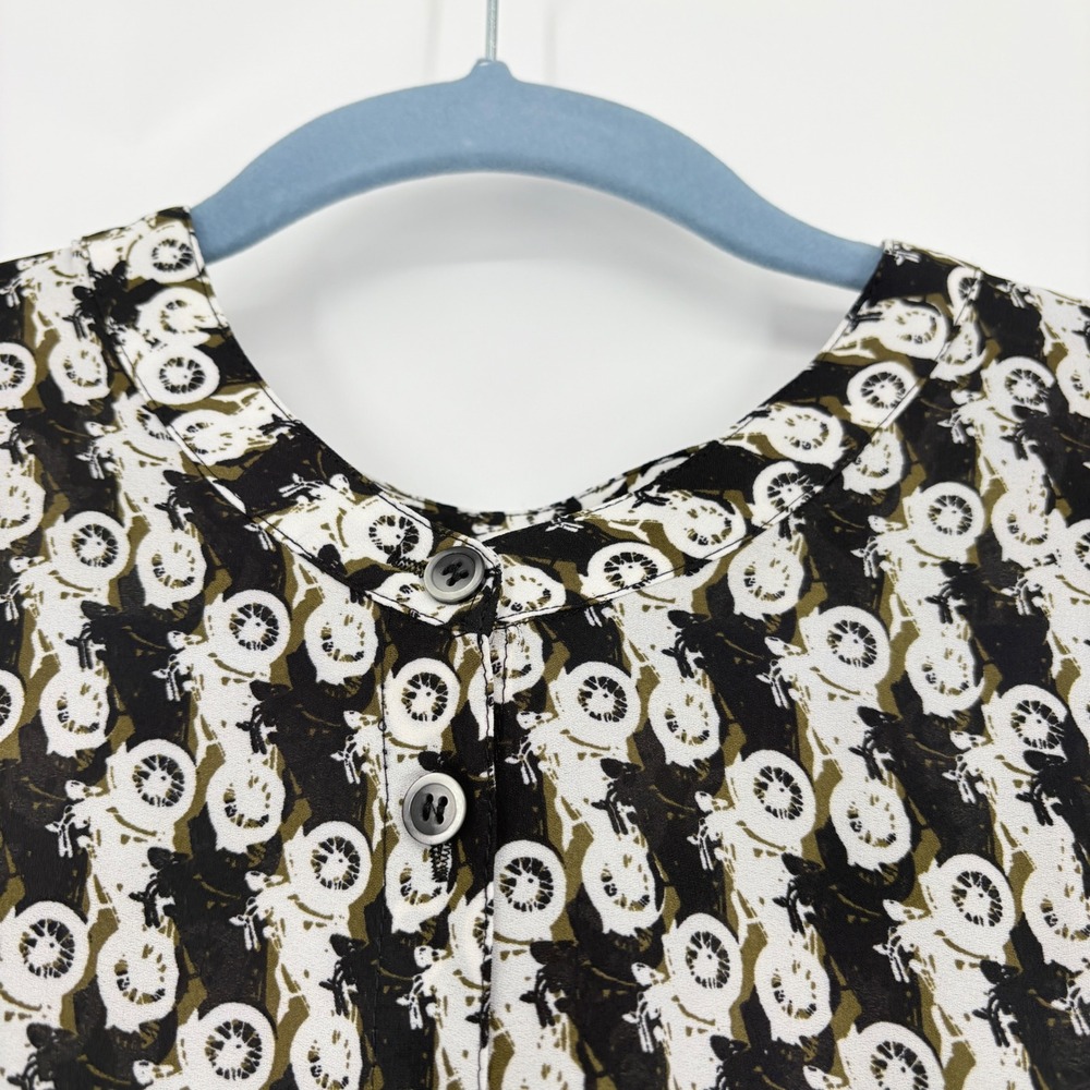 New Sejour Motorcycle Print High-Low Tunic 18W Top Black White Olive Long Sleeve - Picture 4 of 16